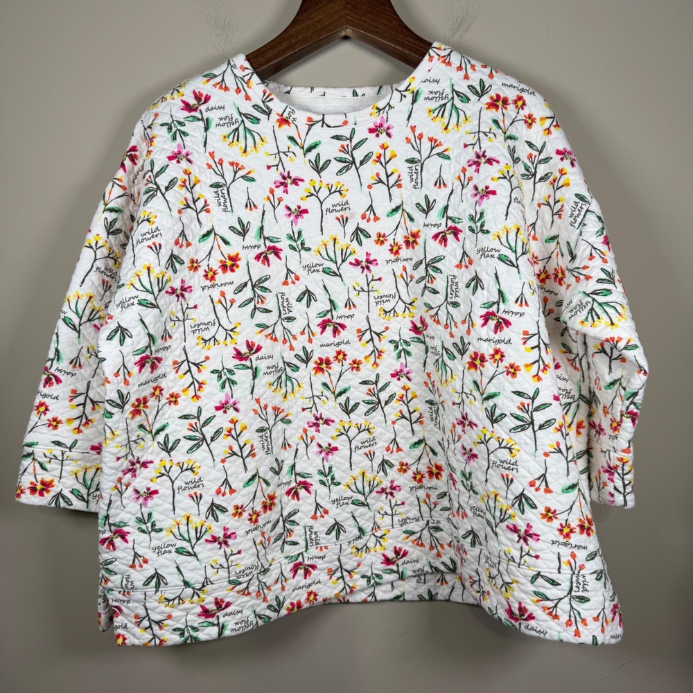 Lands End Wildflower Floral Quilted Sweatshirt 2X Cottagecore